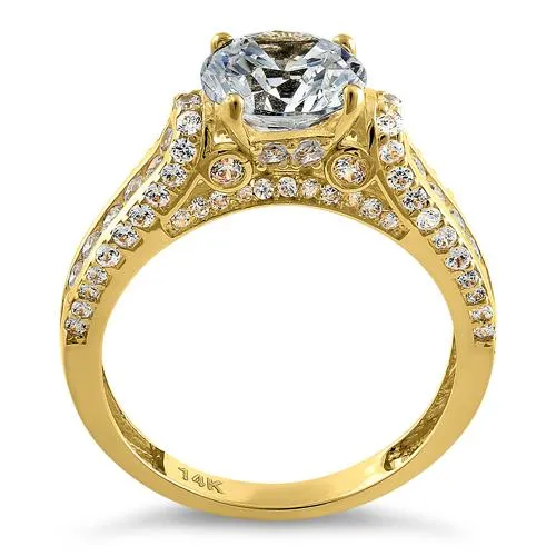 Solid 14K Yellow Gold Majestic Round CZ Engagement Ring