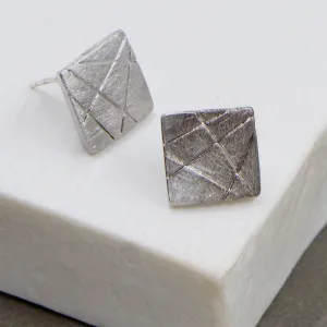 Square shaped brushed and scored contemporary earrings
