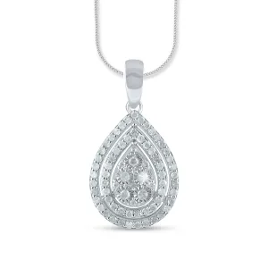 Sterling Silver 0.50ct Diamond Double Halo Necklace