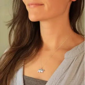 Sterling Silver 18 Inch Bear Charm Necklace with Bronze Moon