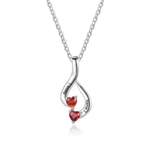 Sterling Silver 2 Birthstone Necklace Pendants Mom Girlfriend  Birthday Christmas Gift