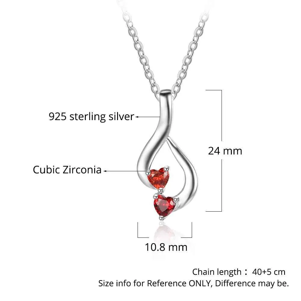Sterling Silver 2 Birthstone Necklace Pendants Mom Girlfriend  Birthday Christmas Gift