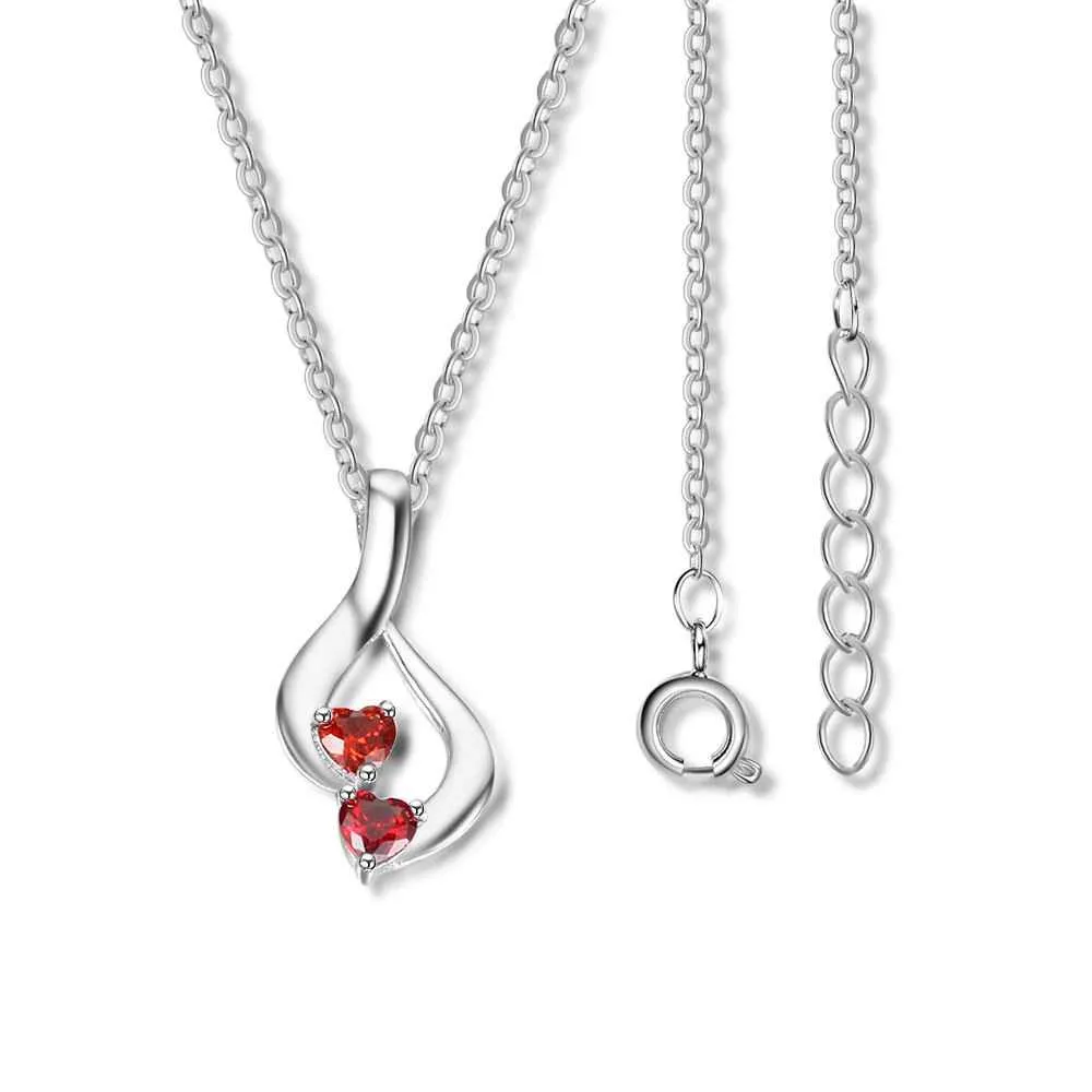 Sterling Silver 2 Birthstone Necklace Pendants Mom Girlfriend  Birthday Christmas Gift