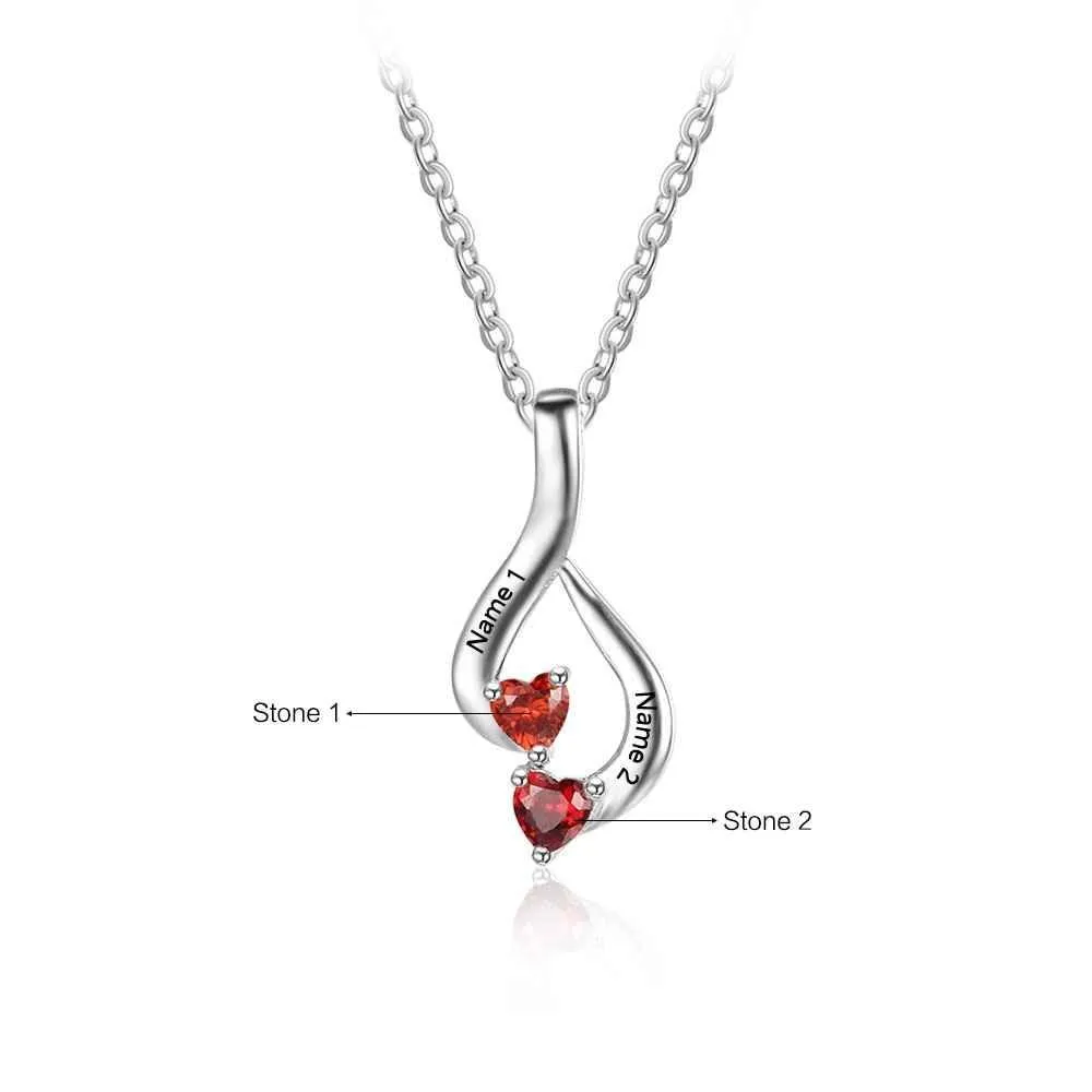 Sterling Silver 2 Birthstone Necklace Pendants Mom Girlfriend  Birthday Christmas Gift