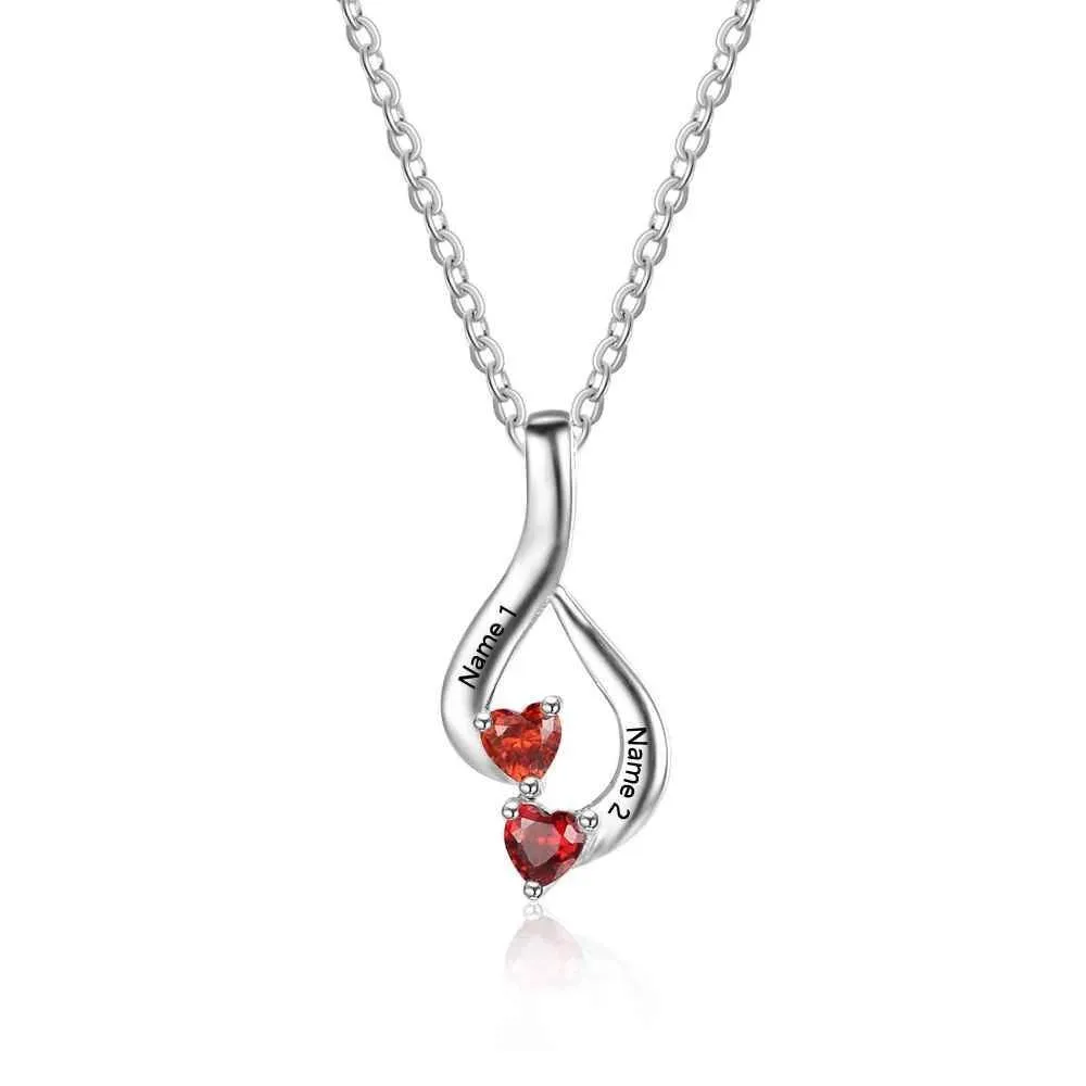 Sterling Silver 2 Birthstone Necklace Pendants Mom Girlfriend  Birthday Christmas Gift