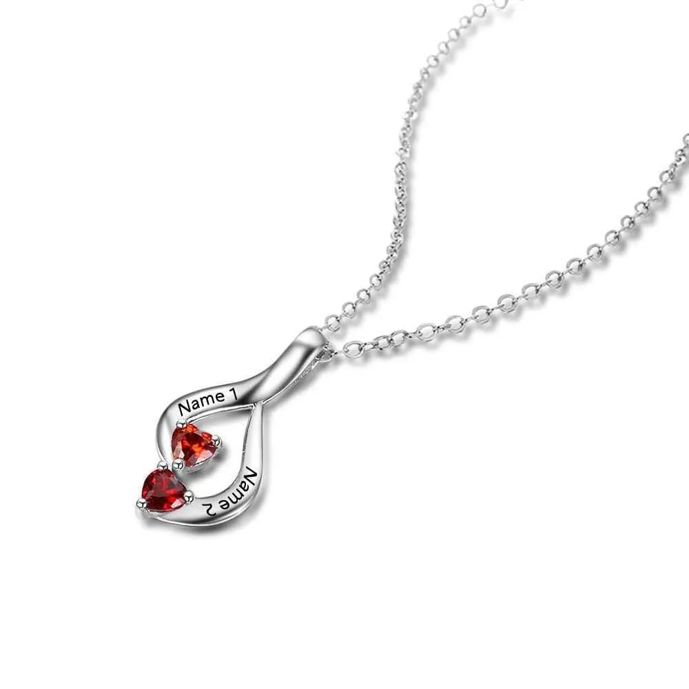 Sterling Silver 2 Birthstone Necklace Pendants Mom Girlfriend  Birthday Christmas Gift