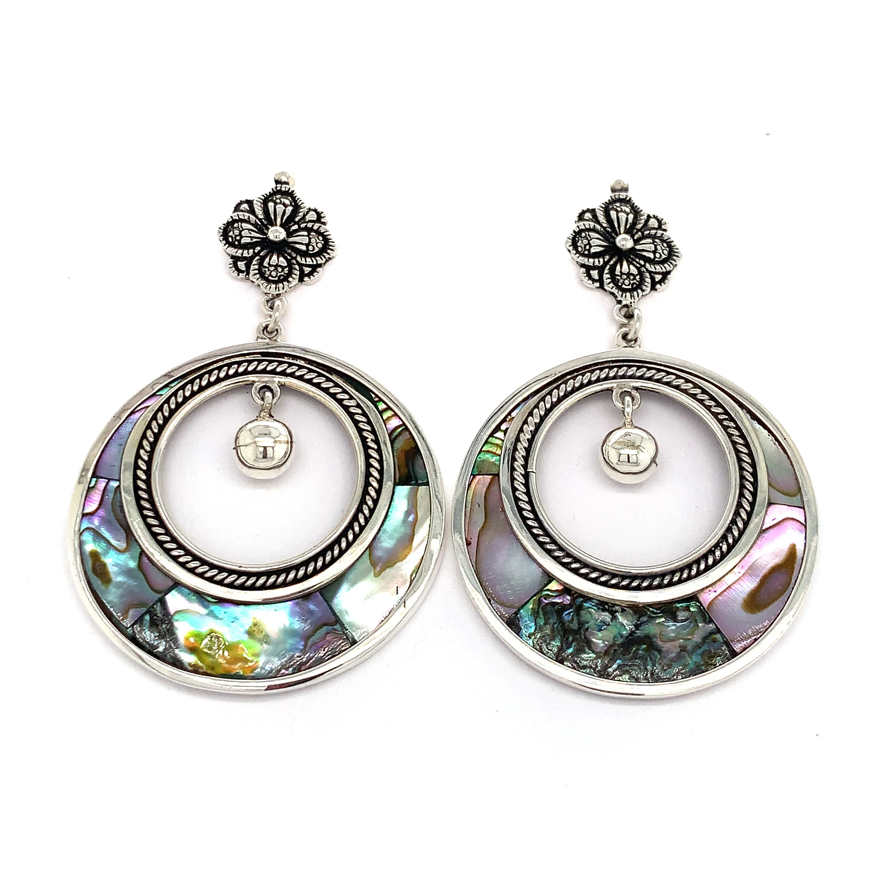 Sterling Silver & Abalone Shell Contemporary Earrings