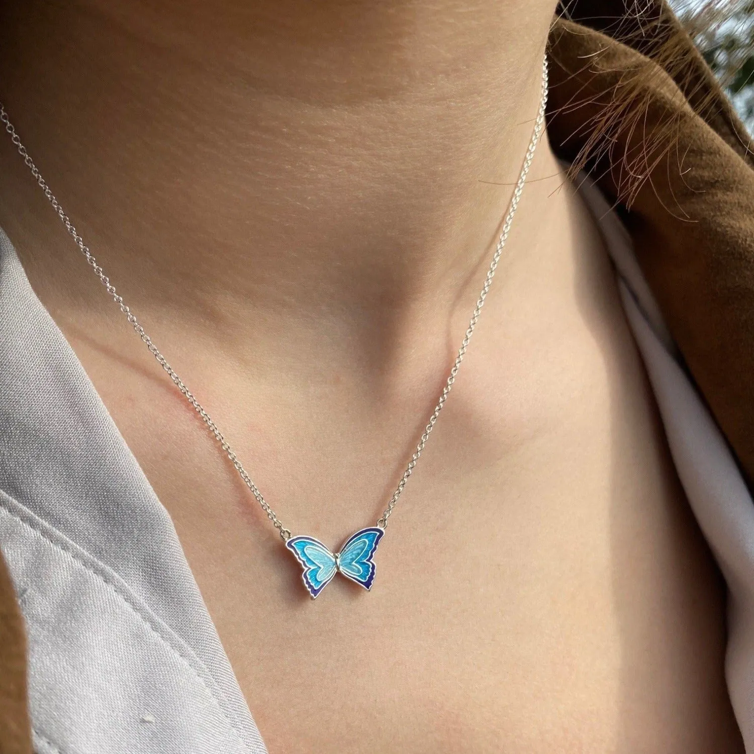 Sterling Silver Enamel Butterfly Necklace