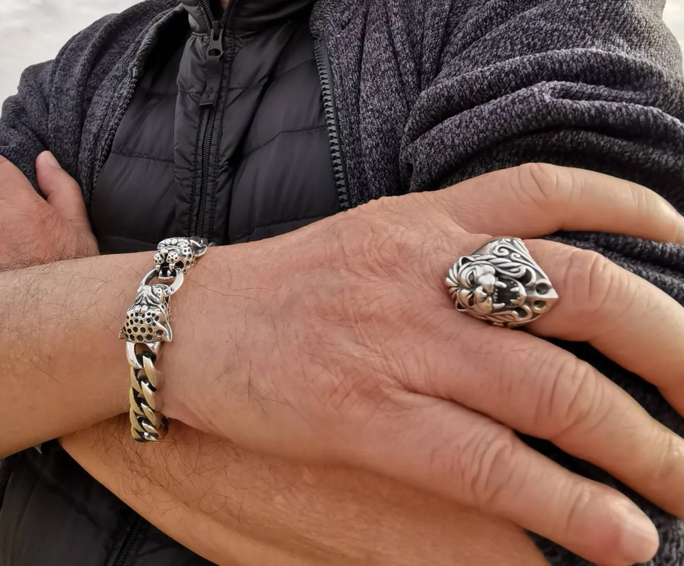 Sterling Silver Garnet Lion Lord Mens Rings