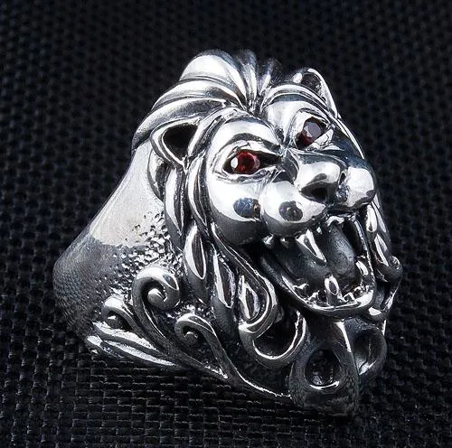 Sterling Silver Garnet Lion Lord Mens Rings