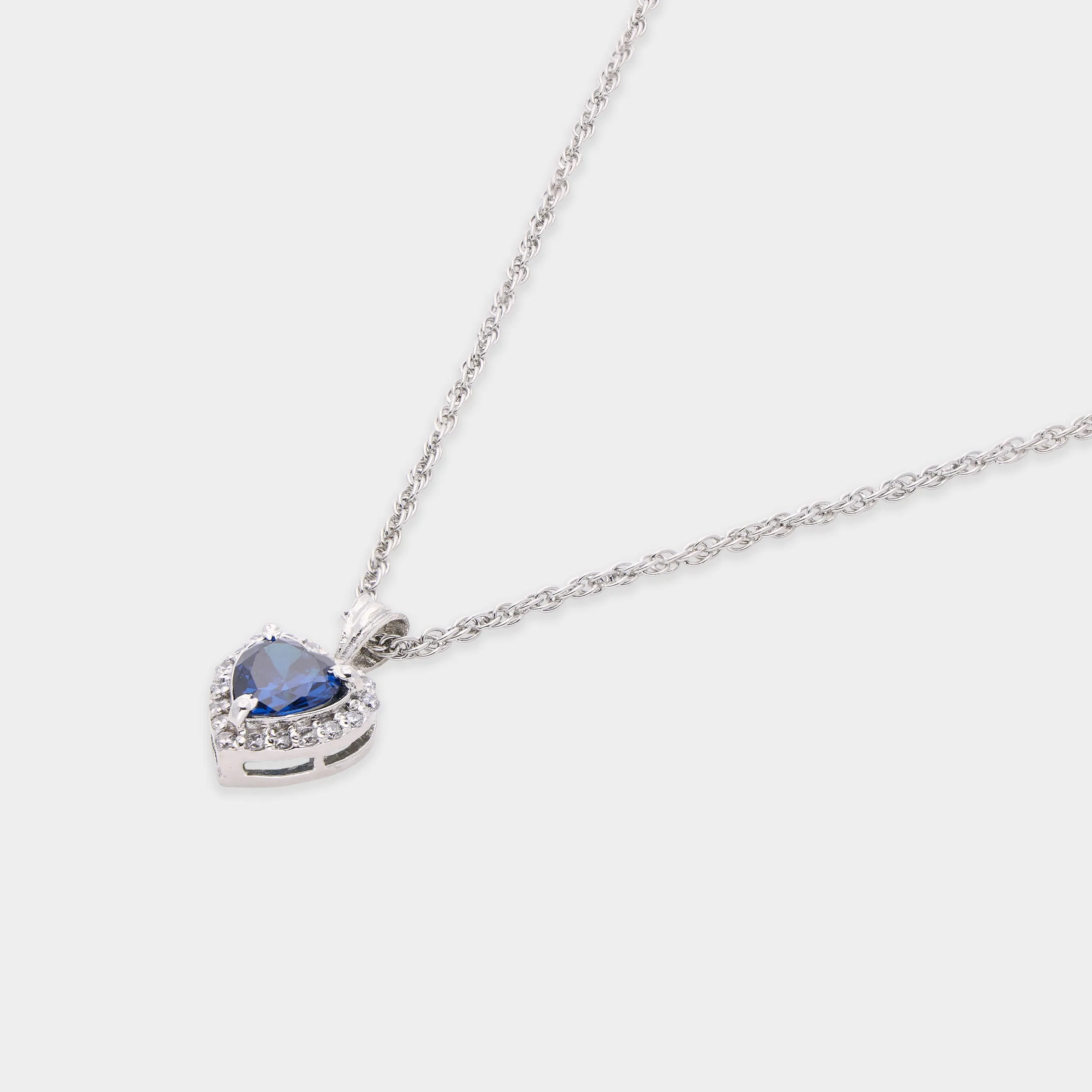 Sterling Silver Heart Pendant Necklace with Sapphire-Tone Stone | SKU : 0003579237, 0021423918, 0021423932, 0021423956