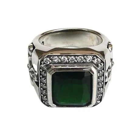 Sterling Silver Tribal Cross Emerald Mens Ring