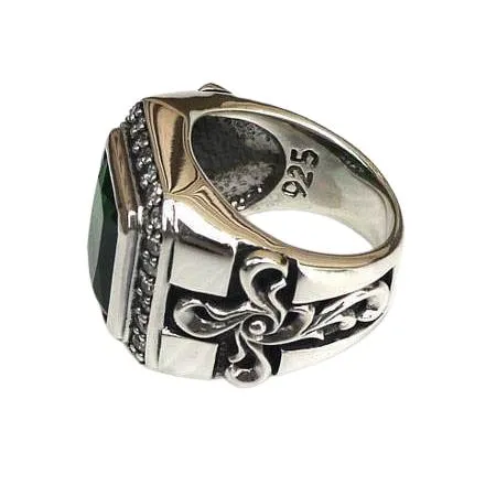 Sterling Silver Tribal Cross Emerald Mens Ring