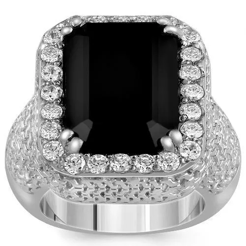 Sterling Silver Yellow Gold Plated Semi-Precious Crystal Black Onyx Ring