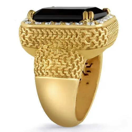 Sterling Silver Yellow Gold Plated Semi-Precious Crystal Black Onyx Ring