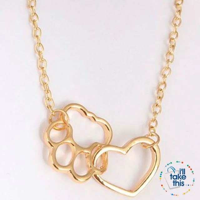Super Cute 🐾 Paw and Love ❤️ Heart Pendant in Gold or Silver plating with Bonus Necklace