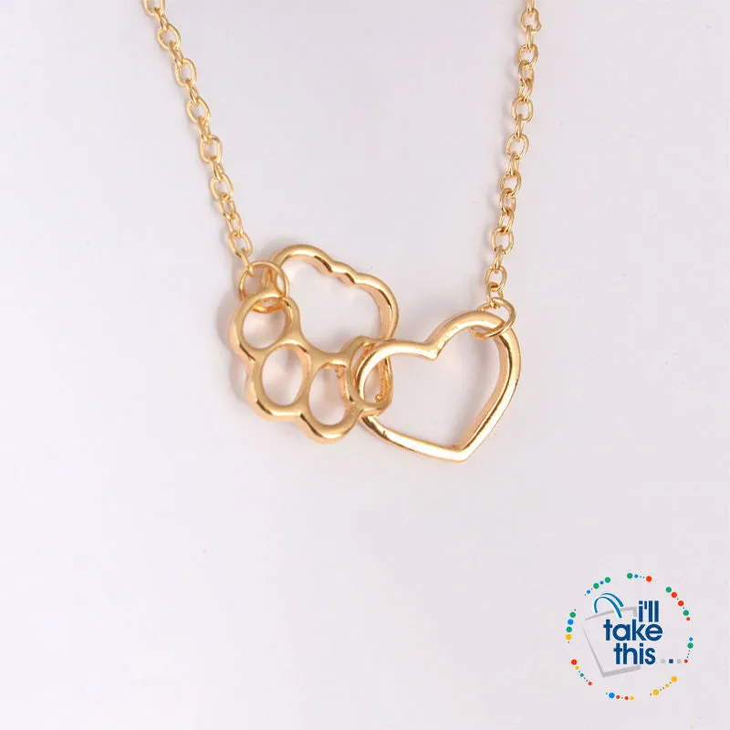 Super Cute 🐾 Paw and Love ❤️ Heart Pendant in Gold or Silver plating with Bonus Necklace