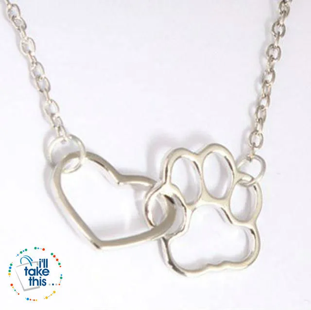 Super Cute 🐾 Paw and Love ❤️ Heart Pendant in Gold or Silver plating with Bonus Necklace