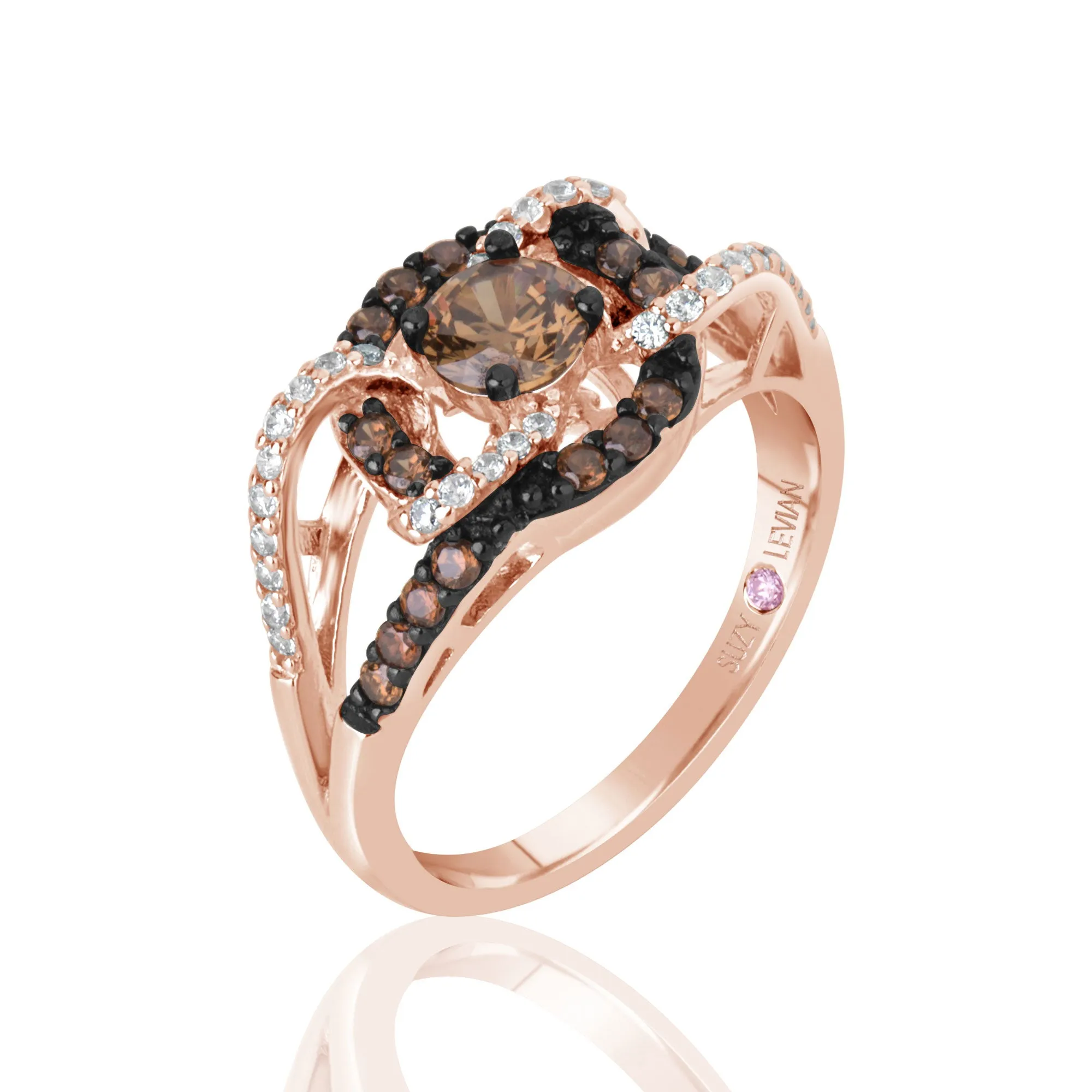 Suzy Levian Rose Sterling Silver Brown Cubic Zirconia Crossing Ring