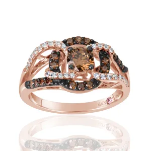 Suzy Levian Rose Sterling Silver Brown Cubic Zirconia Crossing Ring