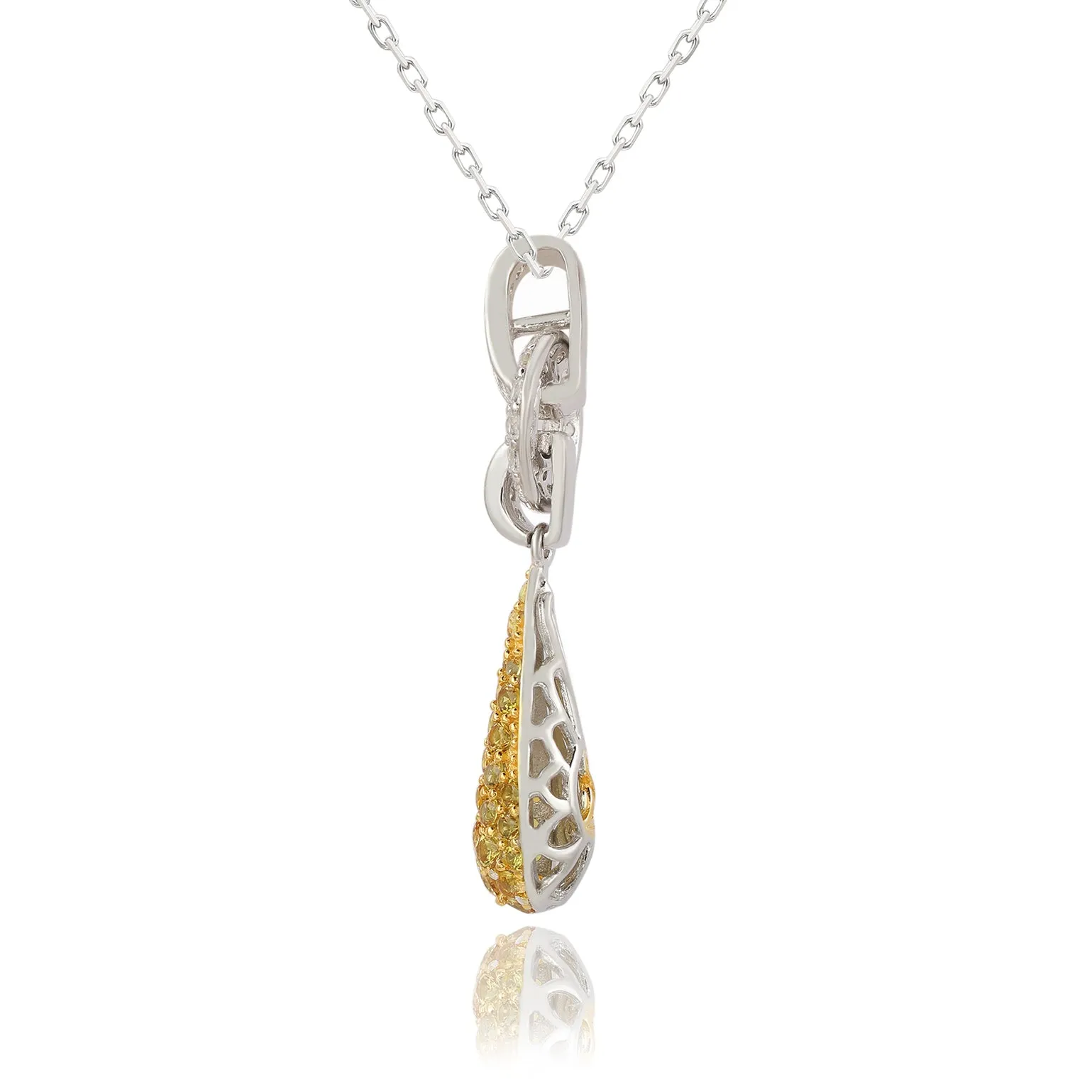 Suzy Levian Sterling Silver Yellow Sapphire and Diamond Accent Pave Tear Drop Pendant