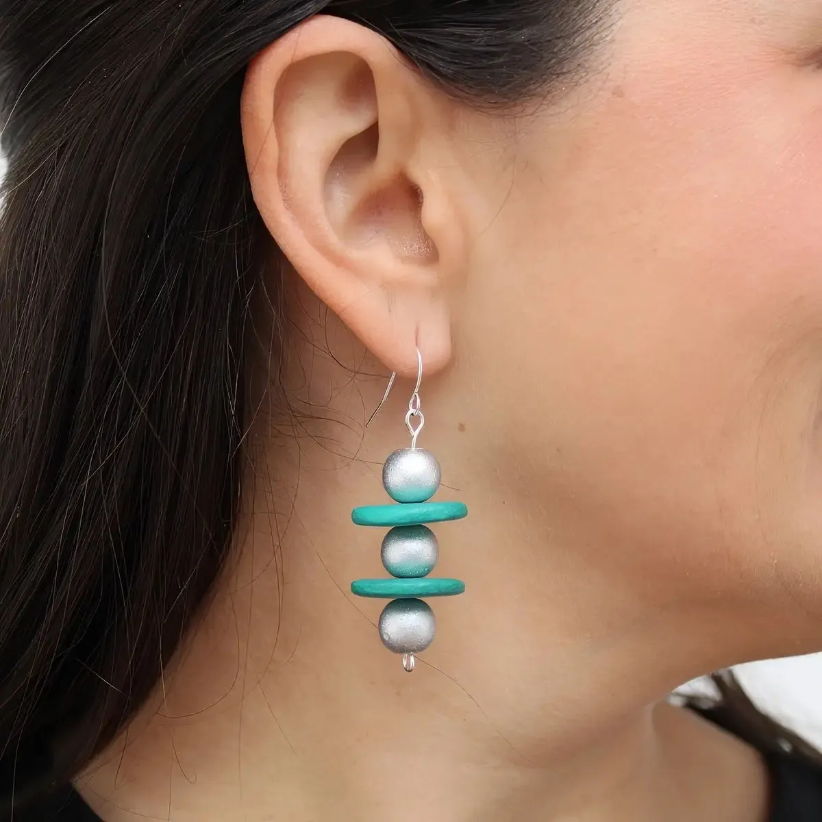 SYLCA Silver and Teal Contemporary Earring