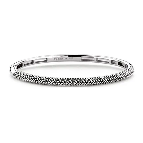 Ti Sento Silver Rope Hinged Bangle
