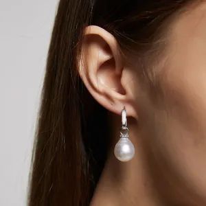 Timeless Allure – 13*15mm White South Sea Baroque Pearl Drop Earrings