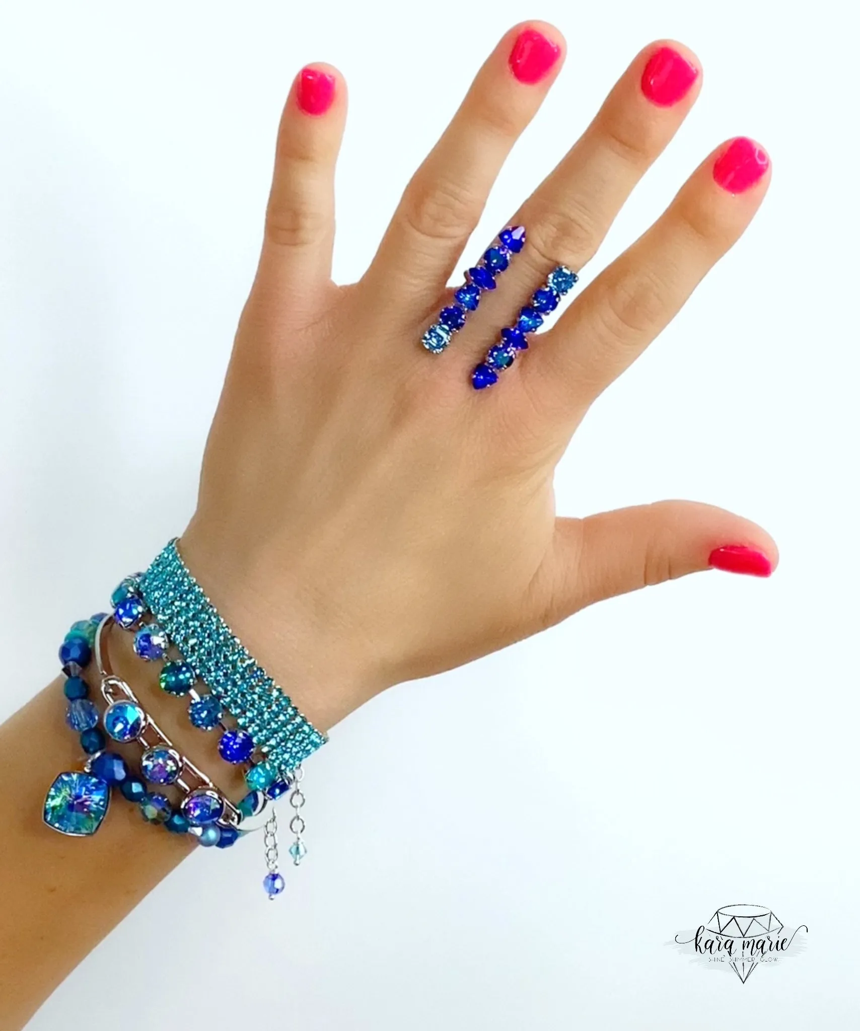 Tribal Sticks Bar Ring in Blue Hues