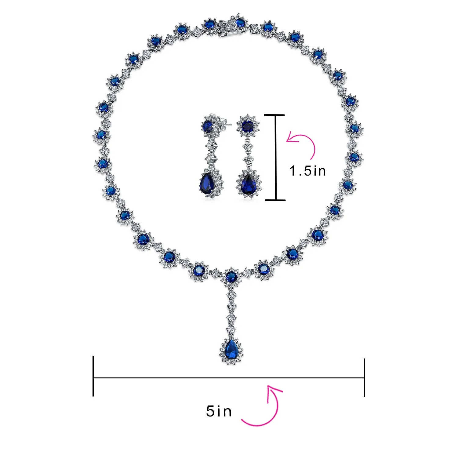Vintage Bridal Necklace with Royal Blue Simulated Sapphire and CZ Halo Design