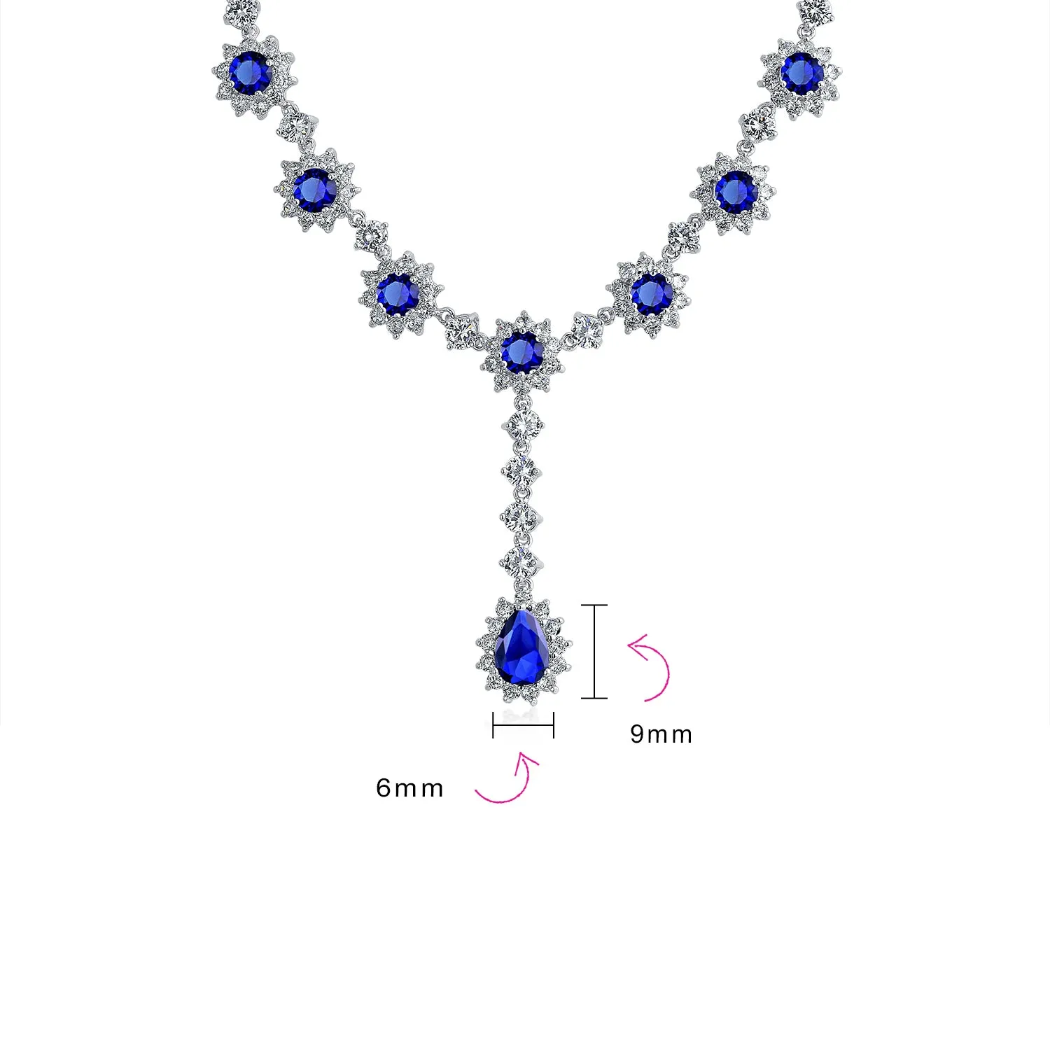 Vintage Bridal Necklace with Royal Blue Simulated Sapphire and CZ Halo Design