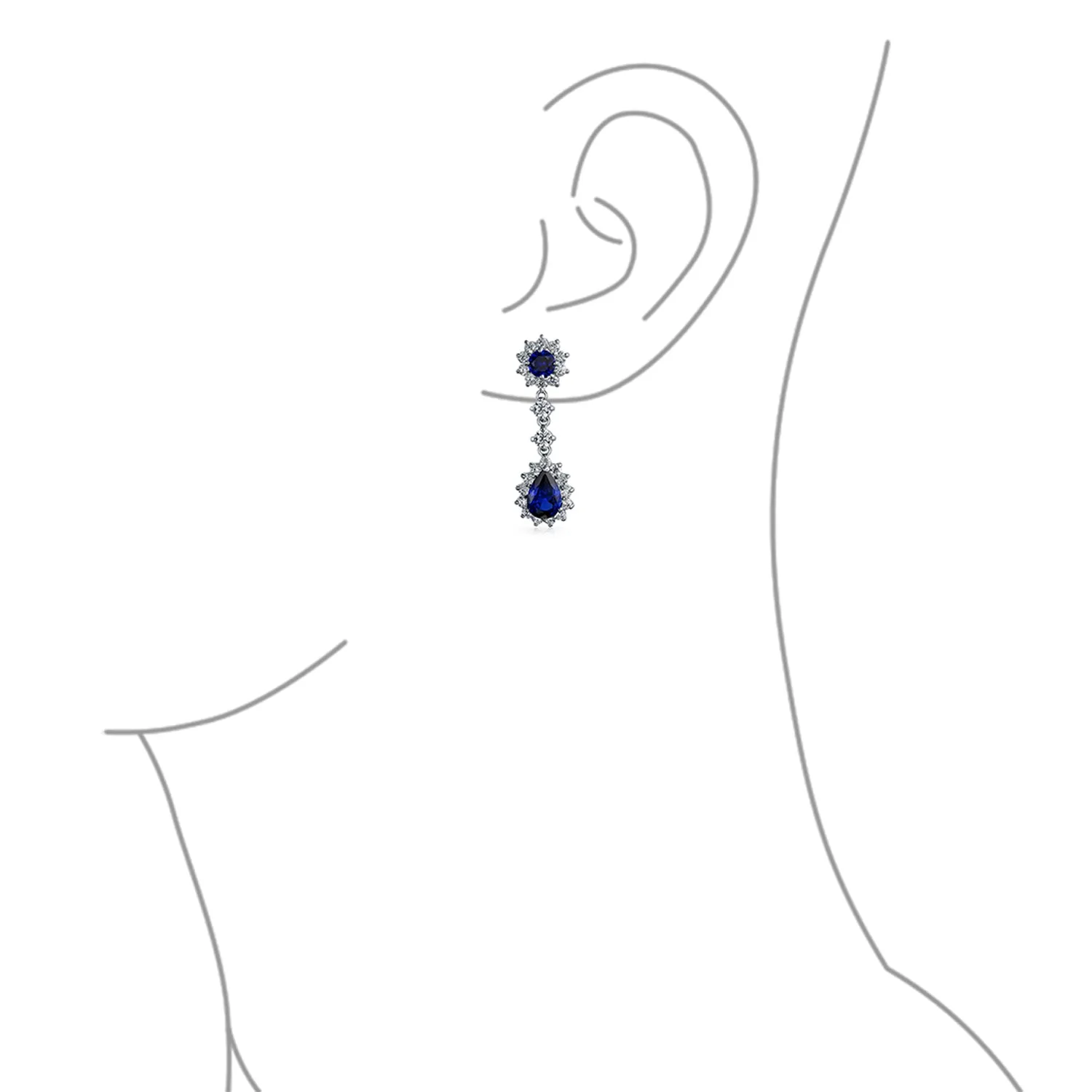 Vintage Bridal Necklace with Royal Blue Simulated Sapphire and CZ Halo Design