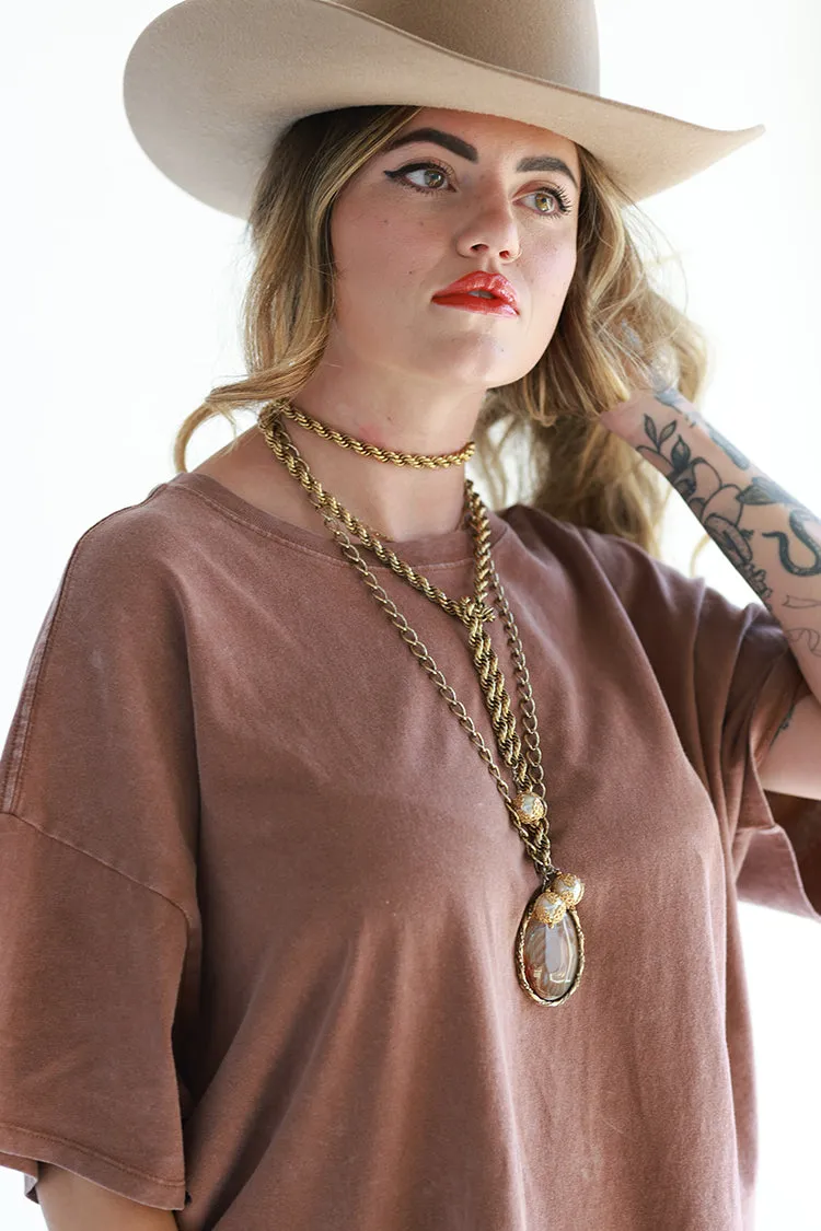 Vintage Stone Medallion Long Necklace