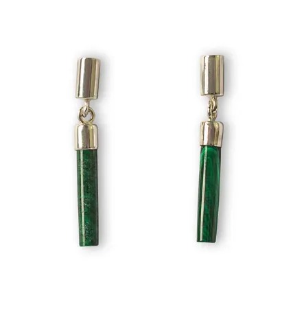 Vurchoo Malachite Green Drop Bar Sterling Silver Earrings
