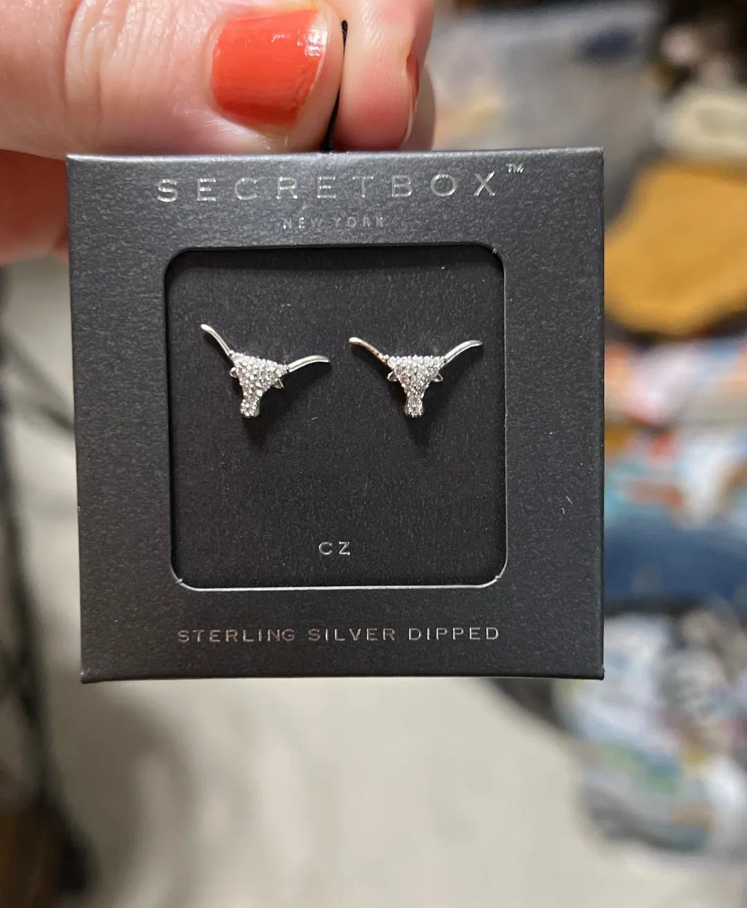 Western 14k Gold Dipped Longhorn Crystal Ear Studs - Multi