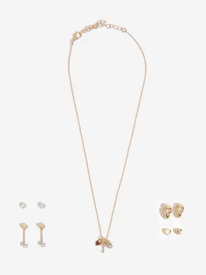 Westside Accessories Gold Lock and Key Charm Necklace and Earrings Set