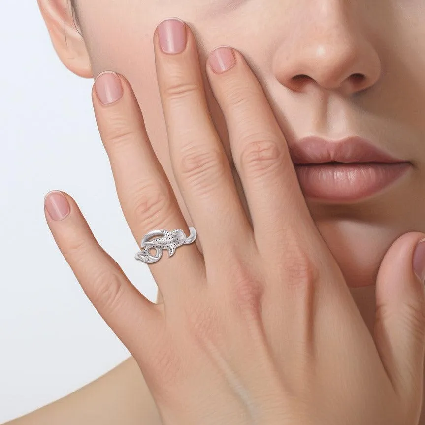 Whale Shark with Wave Sterling Silver Wrap Ring TRI2433