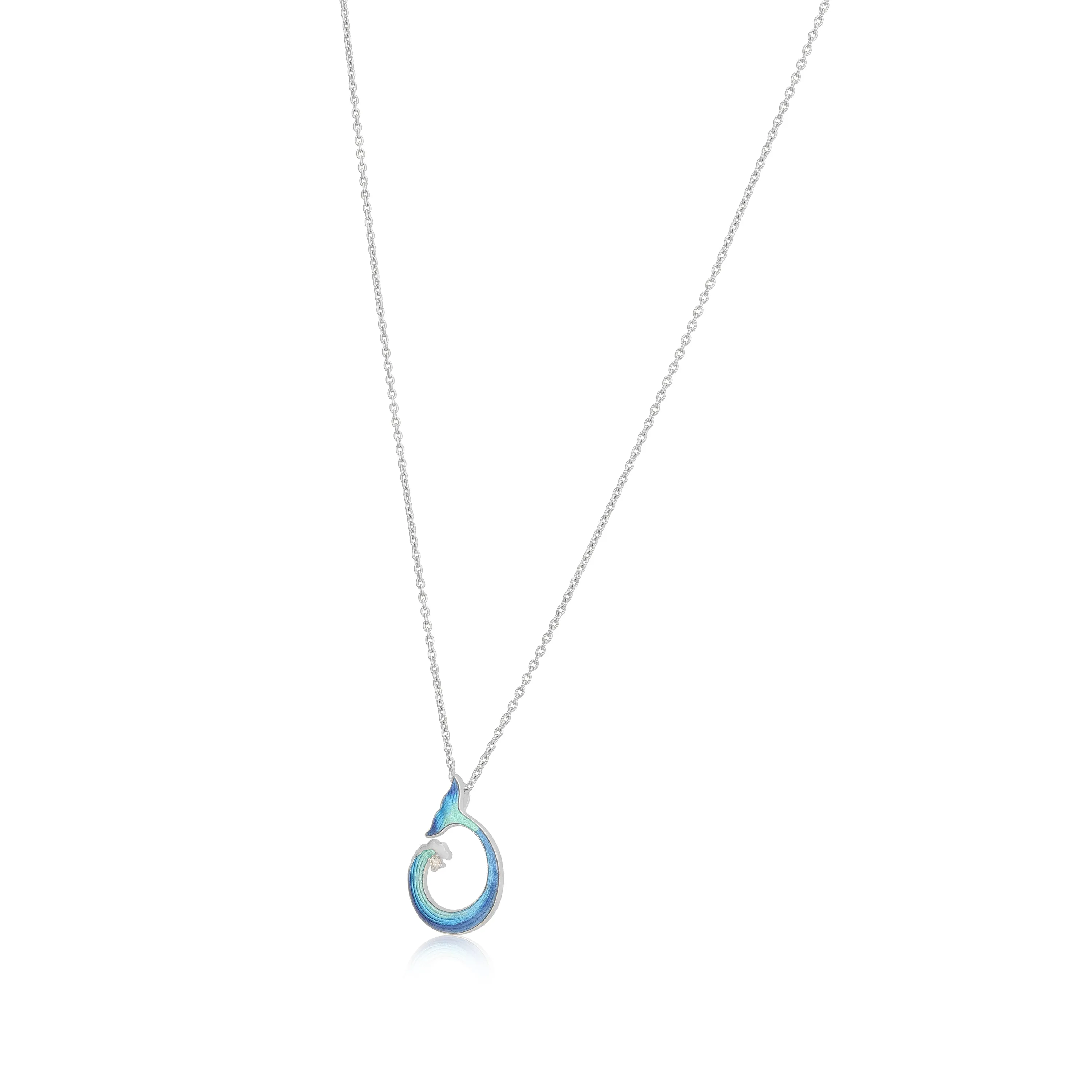 Whale Tail Ocean Wave Fusion Rhodium Plated 925 Chain Pendants