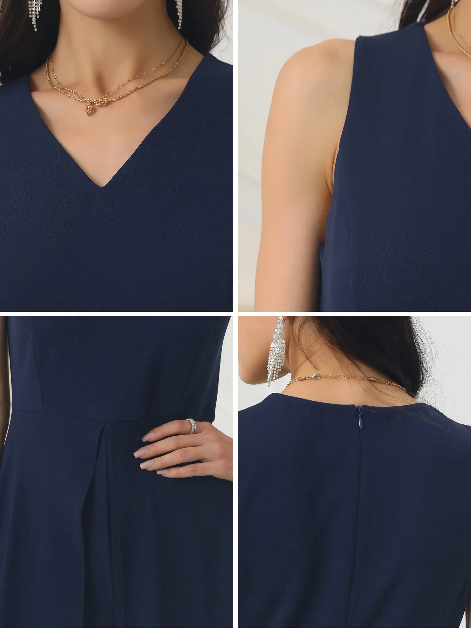 Women's Wide Leg Jumpsuits Chiffon V Neck Cocktail Sleeveless Jumpsuit