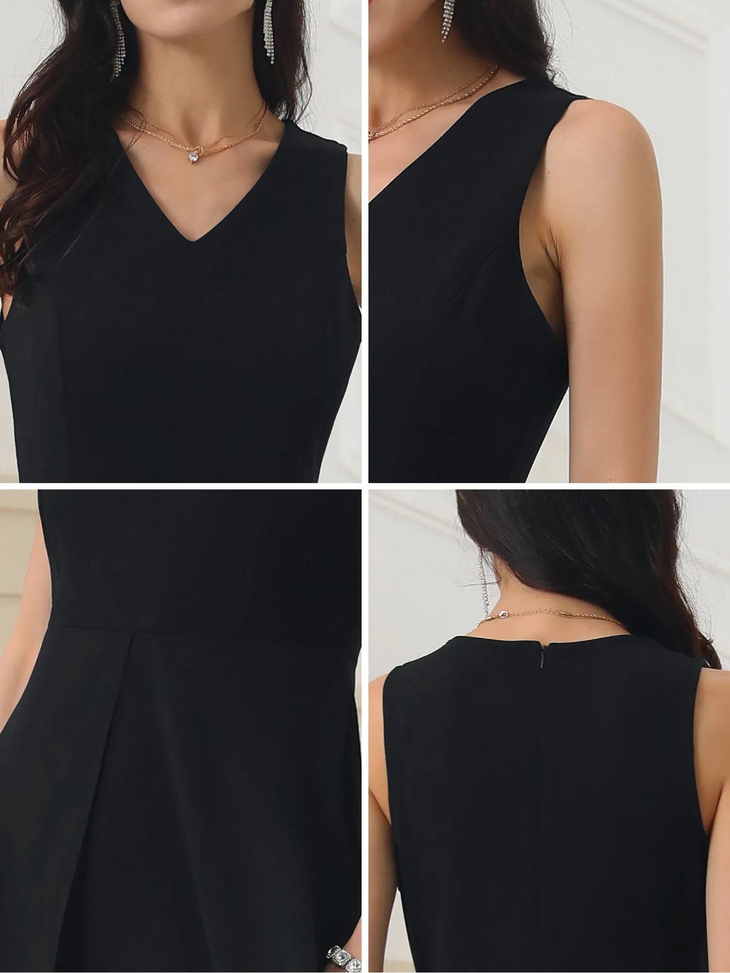 Women's Wide Leg Jumpsuits Chiffon V Neck Cocktail Sleeveless Jumpsuit