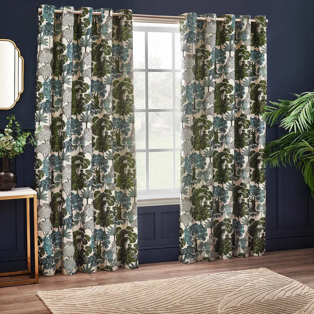 Woodlands Room Darkening Eyelet Curtains Green