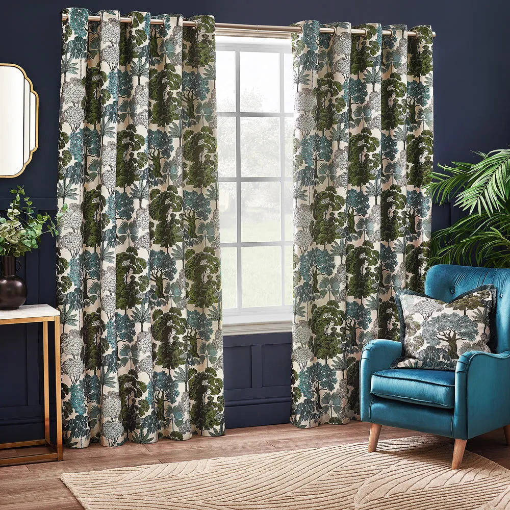Woodlands Room Darkening Eyelet Curtains Green