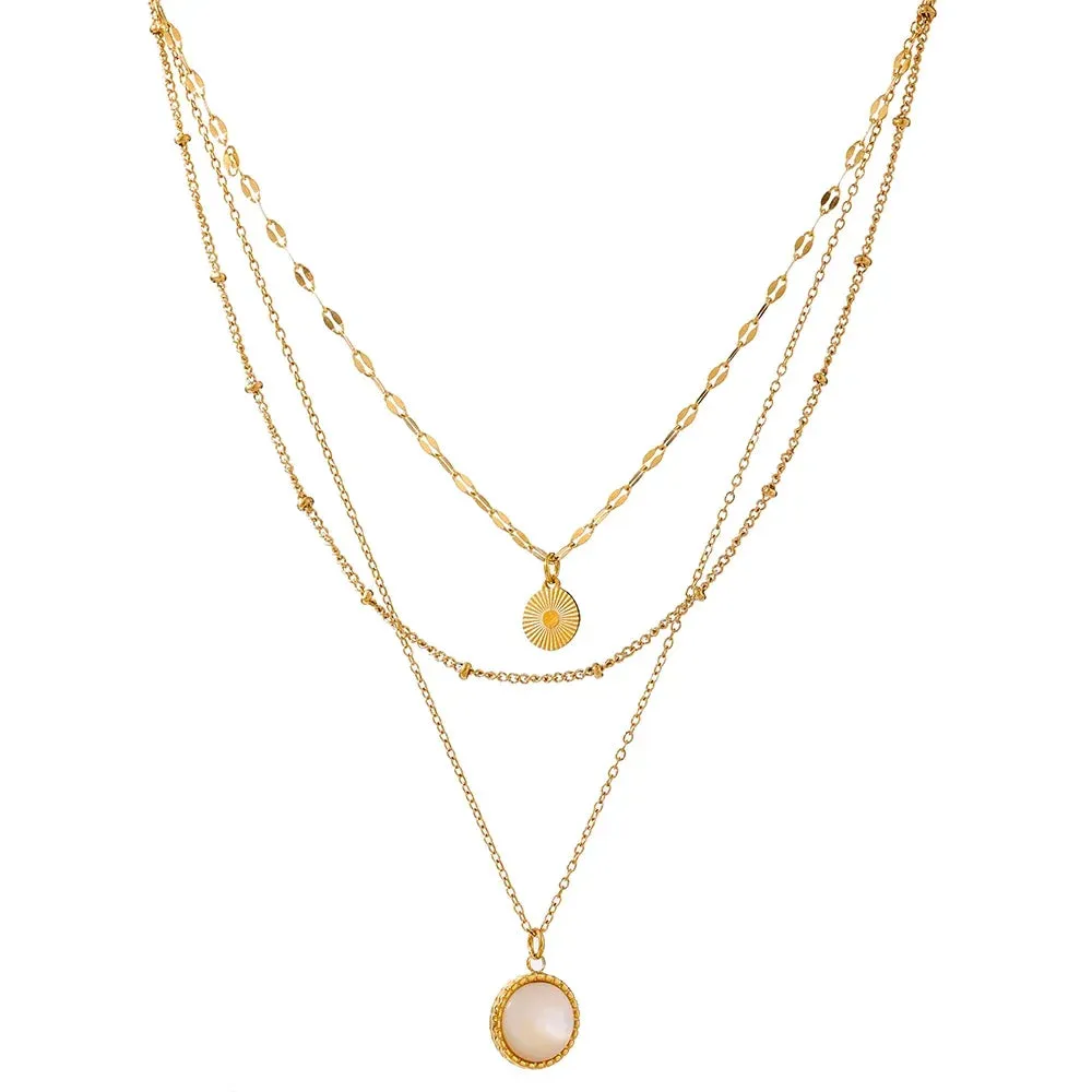 Yhpup Bohemian Round Pendant Stainless Steel Necklace for Women