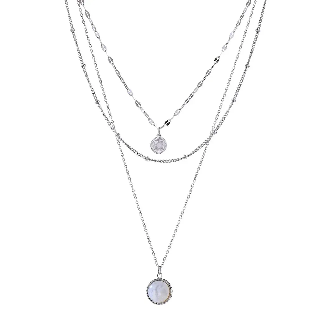 Yhpup Bohemian Round Pendant Stainless Steel Necklace for Women