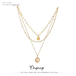 Yhpup Bohemian Round Pendant Stainless Steel Necklace for Women