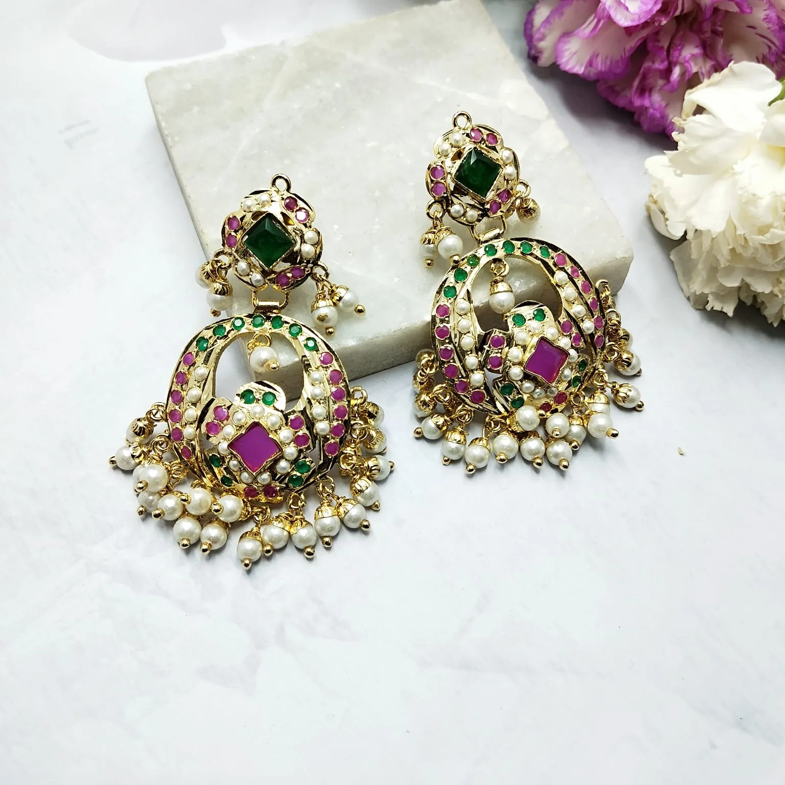 Zeenat Jadau Chandbali Earring - Multicolor